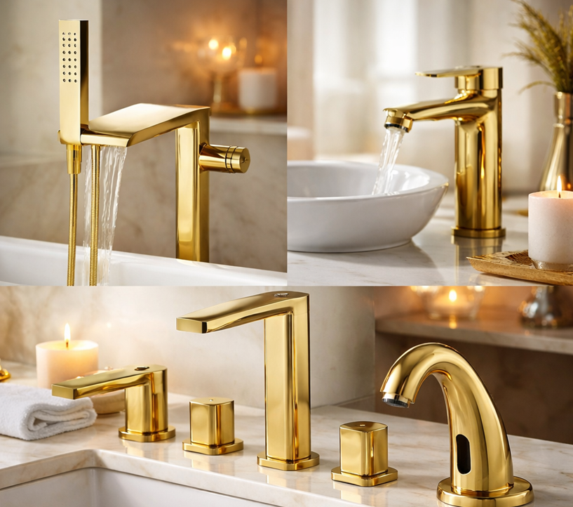 Luxury contemporary gold bathroom faucet collection for hotel bathrooms